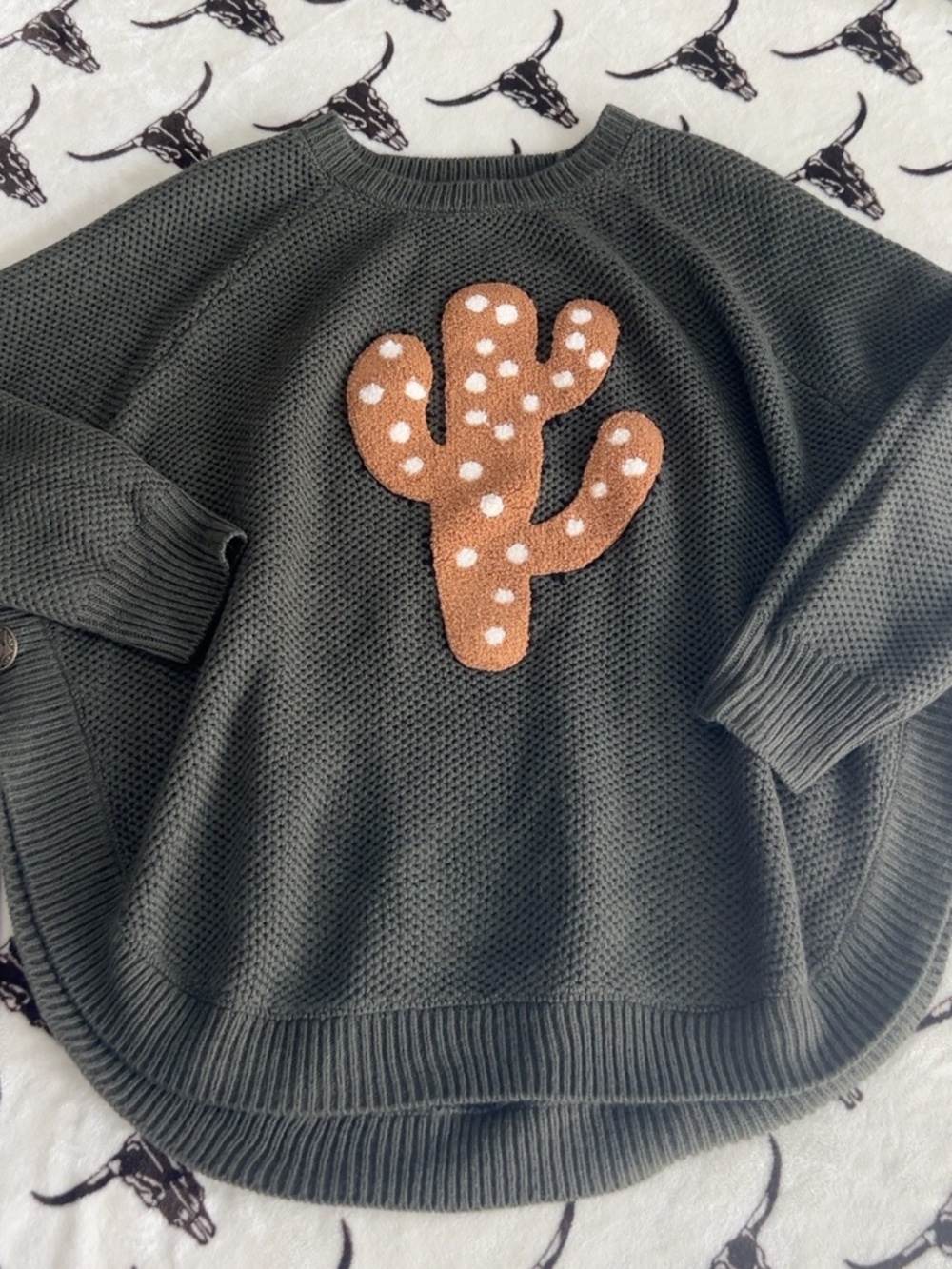 Rockin’ C Charcoal Cactus Chenille Knit Sweater Size M Western